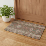 3' X 5' Brown Pink And Teal Geometric Washable Area Rug With UV Protection