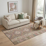 5' X 8' Brown Pink And Teal Geometric Washable Area Rug With UV Protection