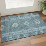 3' X 5' Blue And Pale Aqua Geometric Washable Area Rug With UV Protection