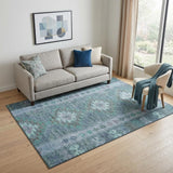 5' X 8' Blue And Pale Aqua Geometric Washable Area Rug With UV Protection