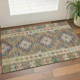 3' X 5' Green Pink And Blue Geometric Washable Area Rug With UV Protection