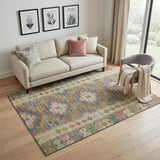 5' X 8' Green Pink And Blue Geometric Washable Area Rug With UV Protection