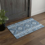 3' X 5' Navy Blue Gray And Silver Geometric Washable Area Rug With UV Protection