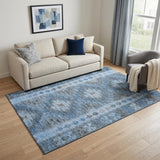 5' X 8' Navy Blue Gray And Silver Geometric Washable Area Rug With UV Protection