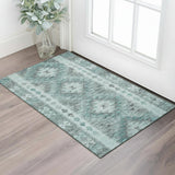 3' X 5' Teal Gray And Aqua Geometric Washable Area Rug With UV Protection