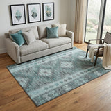5' X 8' Teal Gray And Aqua Geometric Washable Area Rug With UV Protection