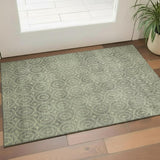 3' X 5' Artichoke Green And Ivory Geometric Washable Area Rug With UV Protection