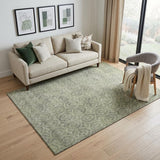 5' X 8' Artichoke Green And Ivory Geometric Washable Area Rug With UV Protection