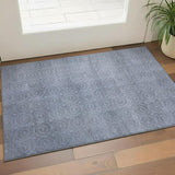 3' X 5' Denim Blue And Ivory Geometric Washable Area Rug With UV Protection