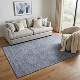 5' X 8' Denim Blue And Ivory Geometric Washable Area Rug With UV Protection
