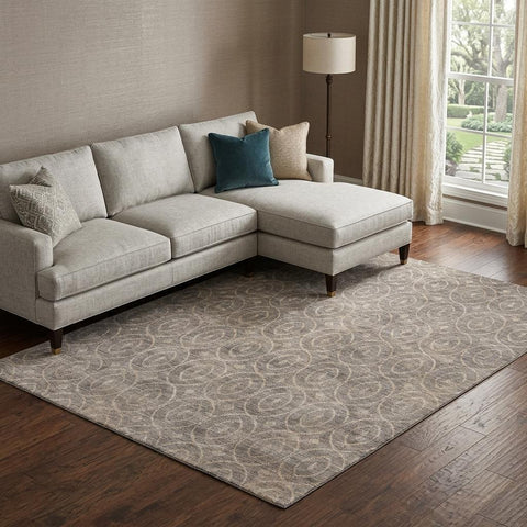 8' Coffee And Beige Geometric Washable Area Rug With UV Protection