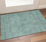 3' X 5' Teal And Aqua Geometric Washable Area Rug With UV Protection