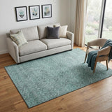 5' X 8' Teal And Aqua Geometric Washable Area Rug With UV Protection
