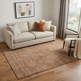 5' X 8' Terra Cotta And Rust Geometric Washable Area Rug With UV Protection