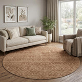 8' X 8' Terra Cotta And Rust Geometric Washable Round Rug With UV Protection