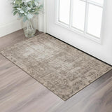 3' X 5' Brown Beige And Taupe Oriental Washable Area Rug With UV Protection