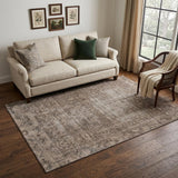 5' X 8' Brown Beige And Taupe Oriental Washable Area Rug With UV Protection