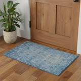 3' X 5' Blue And Silver Oriental Washable Area Rug With UV Protection