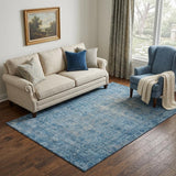 5' X 8' Blue And Silver Oriental Washable Area Rug With UV Protection