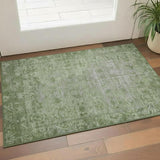 3' X 5' Fern Green And Silver Oriental Washable Area Rug With UV Protection