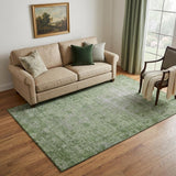 5' X 8' Fern Green And Silver Oriental Washable Area Rug With UV Protection