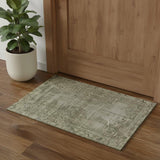 3' X 5' Olive Green And Silver Oriental Washable Area Rug With UV Protection