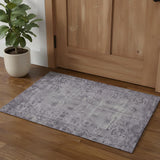 3' X 5' Purple And Silver Oriental Washable Area Rug With UV Protection