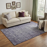 5' X 8' Purple And Silver Oriental Washable Area Rug With UV Protection