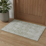 3' X 5' Artichoke Green And Ivory Oriental Washable Area Rug With UV Protection