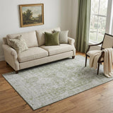 5' X 8' Artichoke Green And Ivory Oriental Washable Area Rug With UV Protection