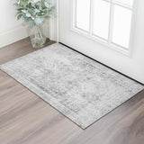 3' X 5' Charcoal And Silver Oriental Washable Area Rug With UV Protection