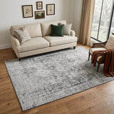 5' X 8' Charcoal And Silver Oriental Washable Area Rug With UV Protection