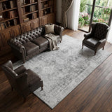 8' Charcoal And Silver Oriental Washable Area Rug With UV Protection