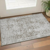 3' X 5' Chocolate And Ivory Oriental Washable Area Rug With UV Protection