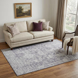 5' X 8' Plum And Silver Oriental Washable Area Rug With UV Protection