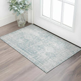 3' X 5' Sky Blue And Silver Oriental Washable Area Rug With UV Protection