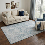 5' X 8' Sky Blue And Silver Oriental Washable Area Rug With UV Protection