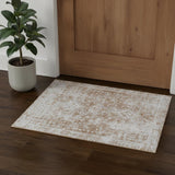 3' X 5' Terra Cotta And Silver Oriental Washable Area Rug With UV Protection