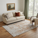 5' X 8' Terra Cotta And Silver Oriental Washable Area Rug With UV Protection