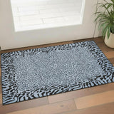 3' X 5' Blue And Black Animal Print Washable Area Rug With UV Protection