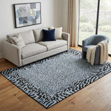 5' X 8' Blue And Black Animal Print Washable Area Rug With UV Protection