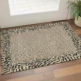3' X 5' Gold And Black Animal Print Washable Area Rug With UV Protection