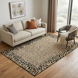 5' X 8' Gold And Black Animal Print Washable Area Rug With UV Protection