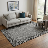 5' X 8' Gray And Black Animal Print Washable Area Rug With UV Protection