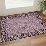 3' X 5' Pink And Black Animal Print Washable Area Rug With UV Protection