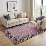 5' X 8' Pink And Black Animal Print Washable Area Rug With UV Protection