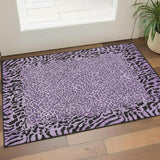 3' X 5' Purple And Black Animal Print Washable Area Rug With UV Protection