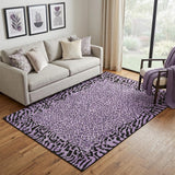 5' X 8' Purple And Black Animal Print Washable Area Rug With UV Protection