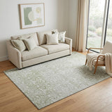 5' X 8' Artichoke Green And Ivory Damask Washable Area Rug With UV Protection