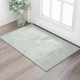 3' X 5' Aqua And Ivory Damask Washable Area Rug With UV Protection